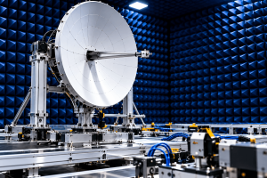 Antenna positioner and reflector inside an anechoic measurement chamber